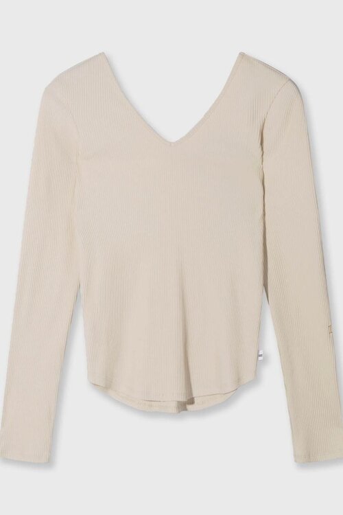 10Days Lichte aardetint V-hals ballet top met lange mouwen