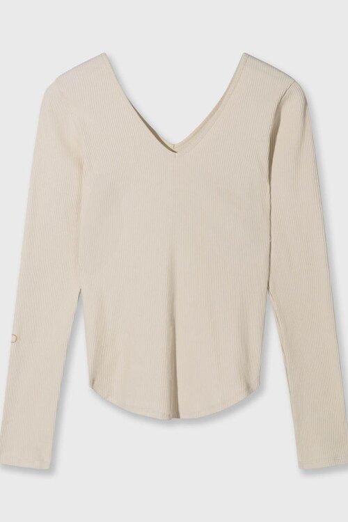 10Days Lichte aardetint V-hals ballet top met lange mouwen