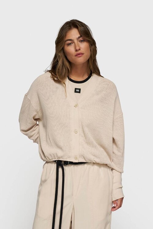 10Days Licht aardekleurig vest met V-hals en mesh details