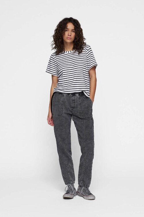 10Days THE PETITE TEE LINEN STRIPES in wit/zwart