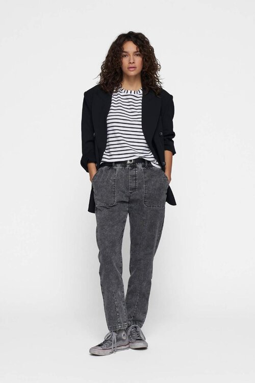 10Days THE PETITE TEE LINEN STRIPES in wit/zwart