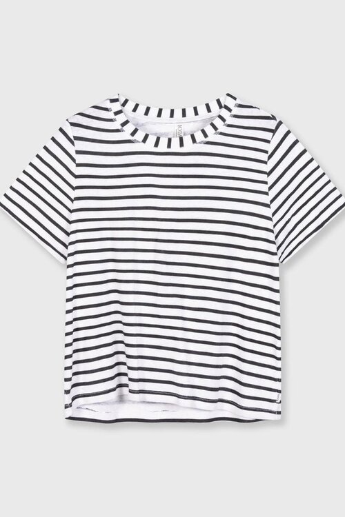 10Days THE PETITE TEE LINEN STRIPES in wit/zwart