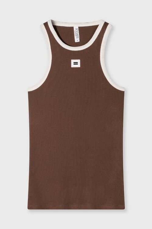 10Days Truffel tanktop met ribstructuur en contrasterende details
