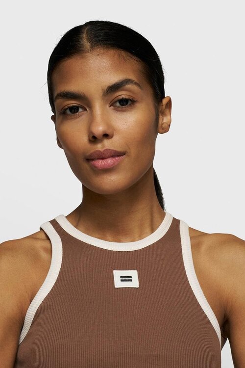 10Days Truffel tanktop met ribstructuur en contrasterende details