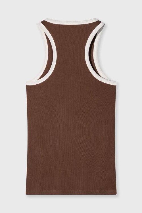 10Days Truffel tanktop met ribstructuur en contrasterende details