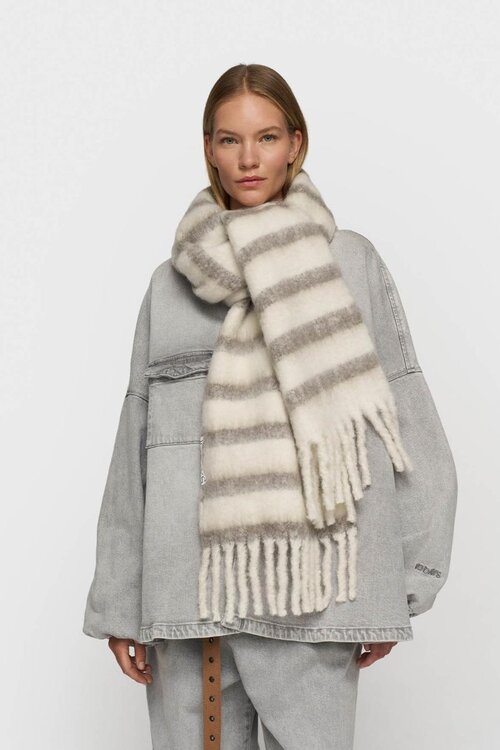 10Days Ecru/grey thick brushed scarf