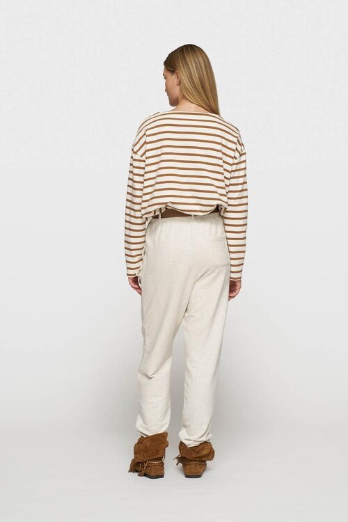 10Days Ecru/bruine gestreepte top met boothals