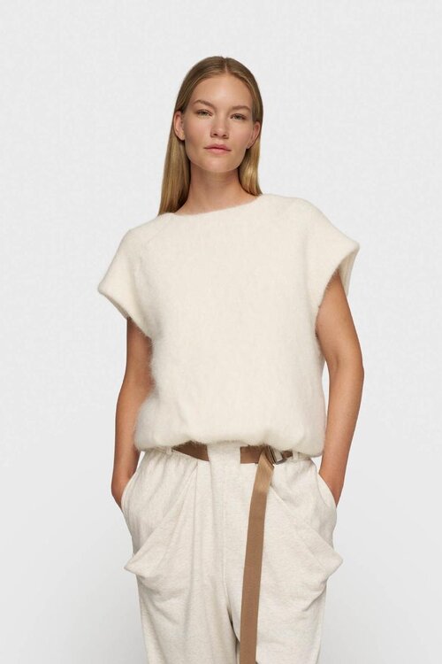 10Days Ecru gebreide top met ballonmouwen