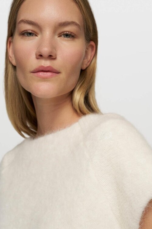 10Days Ecru gebreide top met ballonmouwen