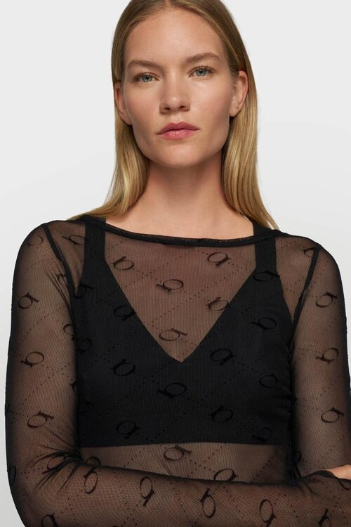 10Days Zwarte mesh longsleeve met monogram