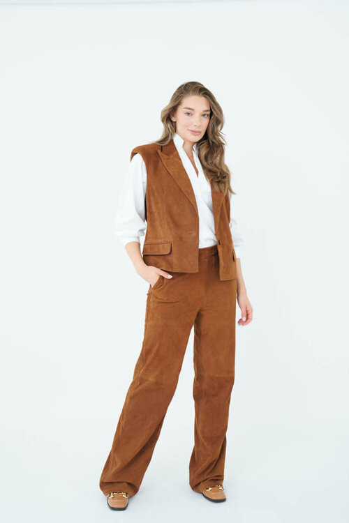 EST'SEVEN Camelkleurige leren broek