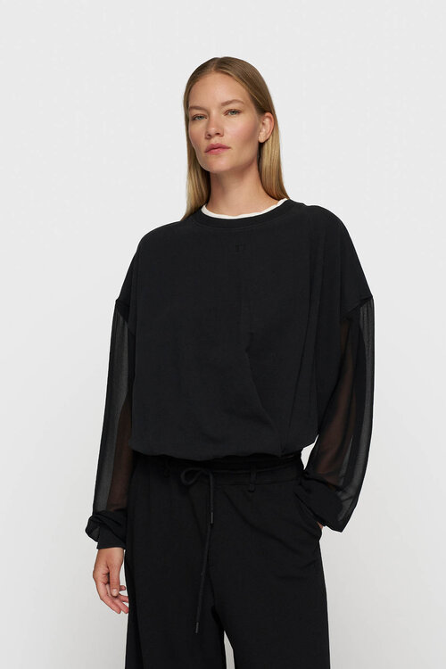 10Days Zwarte geplooide chiffon trui