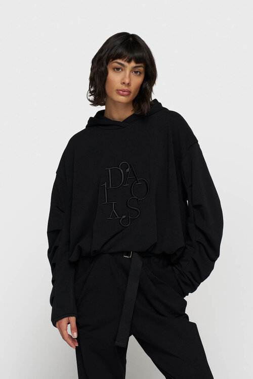 10Days Zwarte hoodie met plooien en ballonmouwen