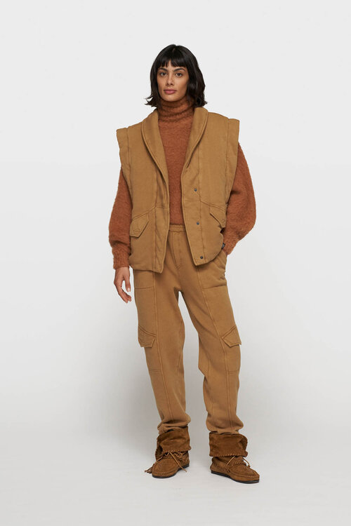 10Days Camelkleurige cargo jogger van fleece