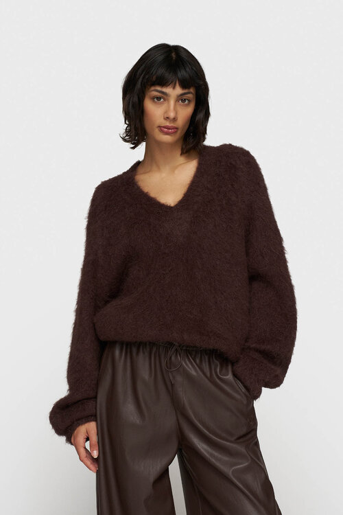 10Days Diep wijnrode V-hals gebreide trui