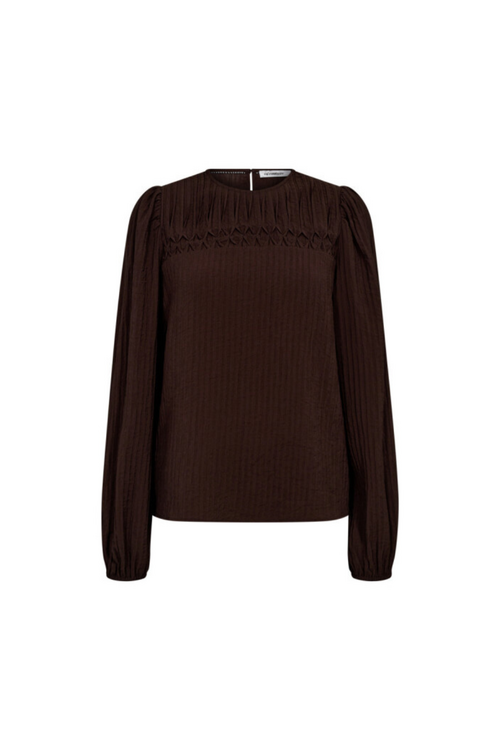 Co'couture Shina Pintuck blouse in diep donkerbruin