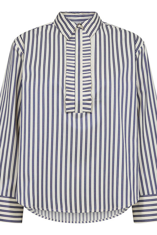 Co'couture Samson Stripe Frill Blouse in Blauw/Wit