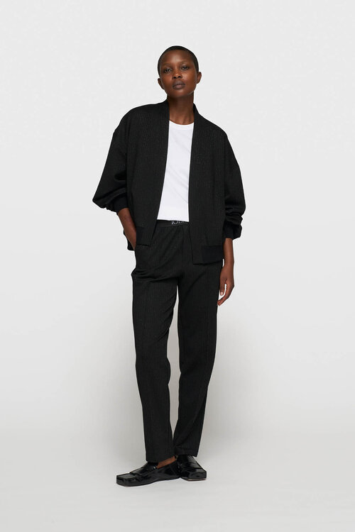 10Days Zwarte slim-fit broek met krijtstreep patroon