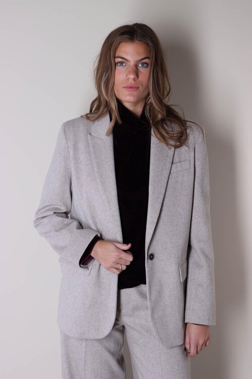 Forte_Forte Sandkleurige Wollen Blazer