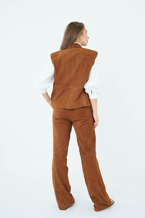 EST'SEVEN Camelkleurige leren broek