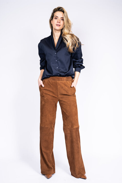 EST'SEVEN Camelkleurige leren broek