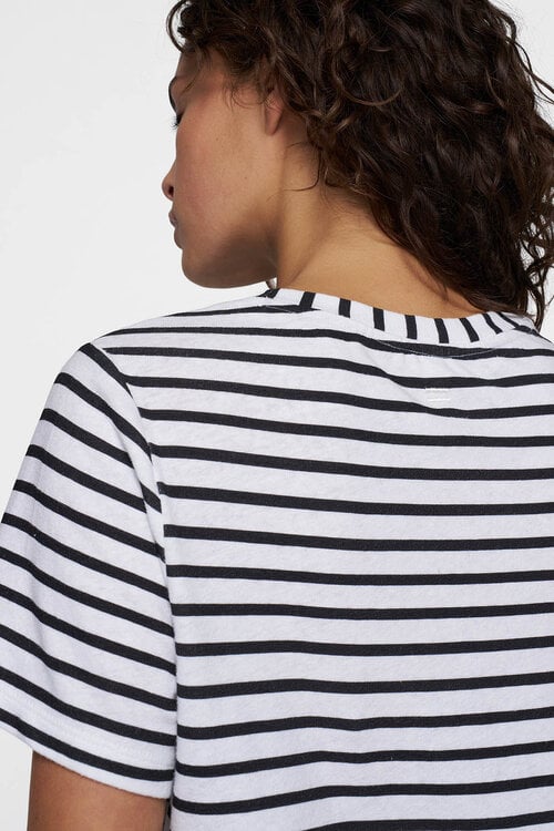 10Days THE PETITE TEE LINEN STRIPES in wit/zwart