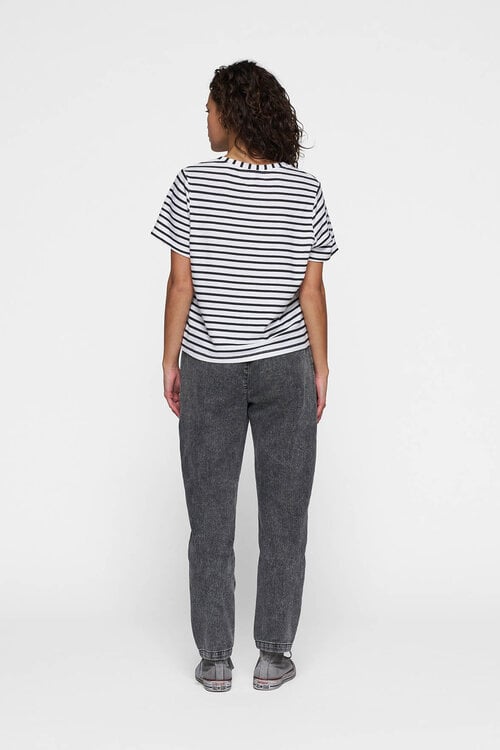 10Days THE PETITE TEE LINEN STRIPES in wit/zwart