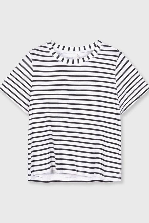 10Days THE PETITE TEE LINEN STRIPES in wit/zwart