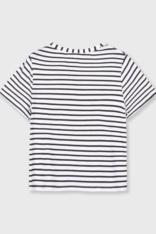 10Days THE PETITE TEE LINEN STRIPES in wit/zwart