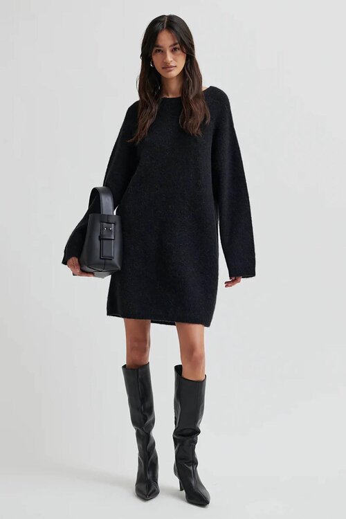 Second Female Gabby Zwarte Gebreide Jurk