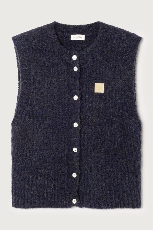 American Vintage Gilet in Donkerblauw Gebreid Design