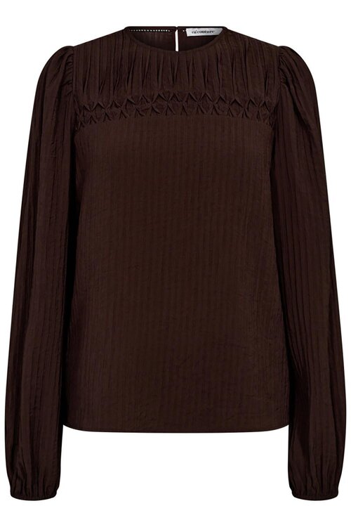 Co'couture Shina Pintuck blouse in diep donkerbruin