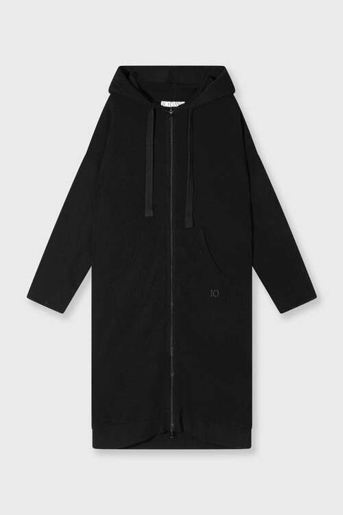 10Days Zwarte lange hoodie met rits van fleece materiaal