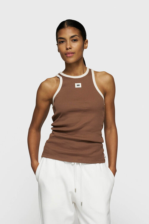 10Days Truffle tanktop met ribstructuur en contrasterende details