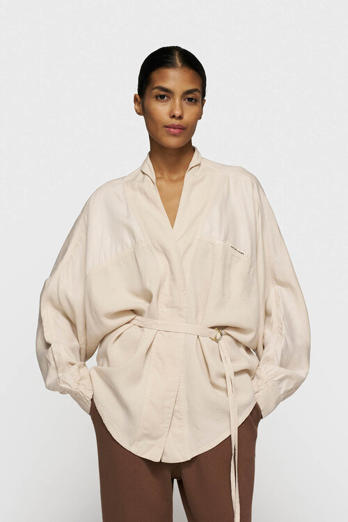 10Days lichtbruine kimono blouse van tencel