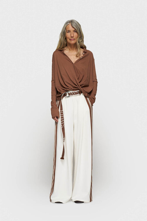 10Days Ecru wijde broek met tape-accenten