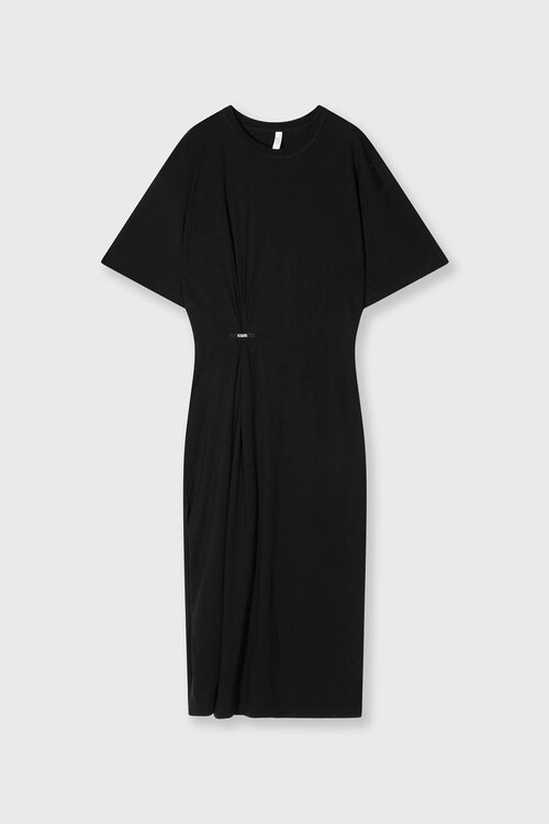 10Days Zwarte T-shirtjurk met plooien