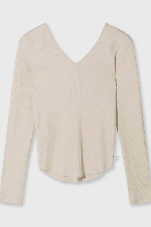 10Days licht aardetint ballet top met lange mouwen en V-hals