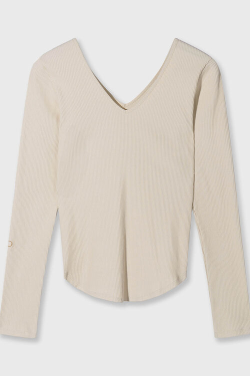 10Days licht aardetint ballet top met lange mouwen en V-hals
