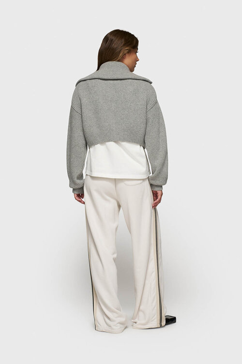 10Days Lichtgrijs gemêleerd gebreid cropped jasje met rits