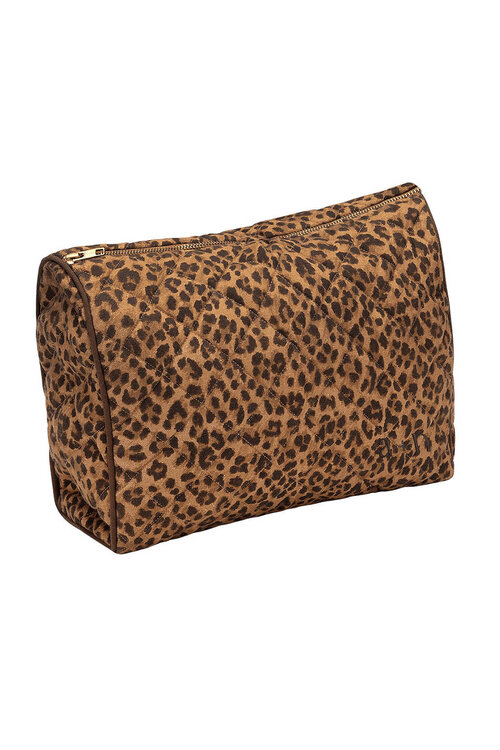 Anna & Nina Bruine Leopard Gewatteerde Toilettas