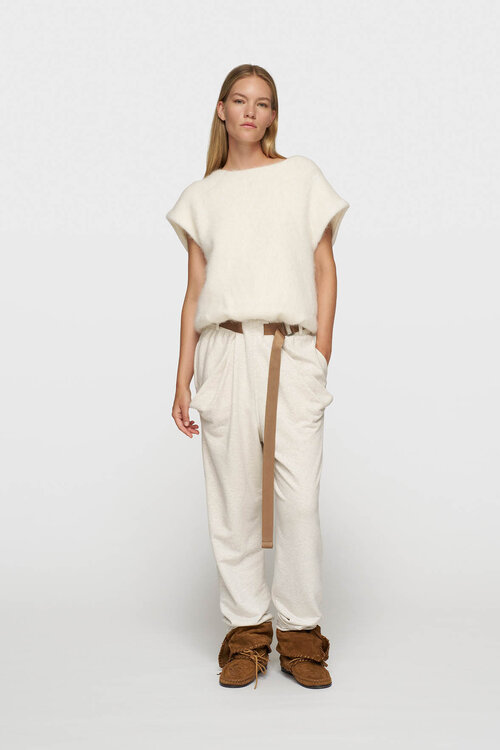 10Days Ecru gebreide top met ballonmouwen en harig effect