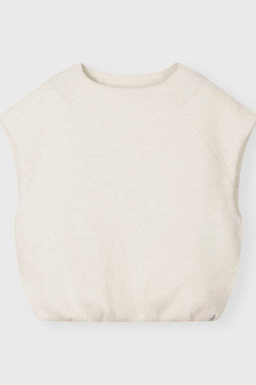 10Days Ecru gebreide top met ballonmouwen en harig effect