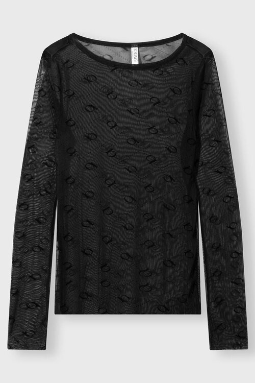 10Days Zwarte mesh top met lange mouwen en monogramprint