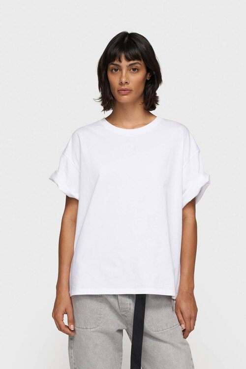 10Days Witte T-shirt met korte mouwen en geborduurd detail