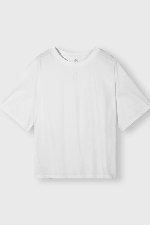 10Days Witte T-shirt met korte mouwen en geborduurd detail
