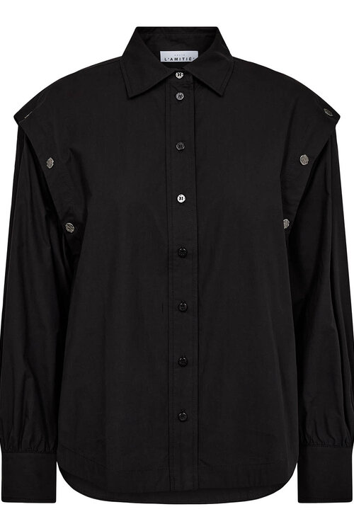 Haute L'Amitie Zwart Overhemd met Knoopsluiting op de Mouwen