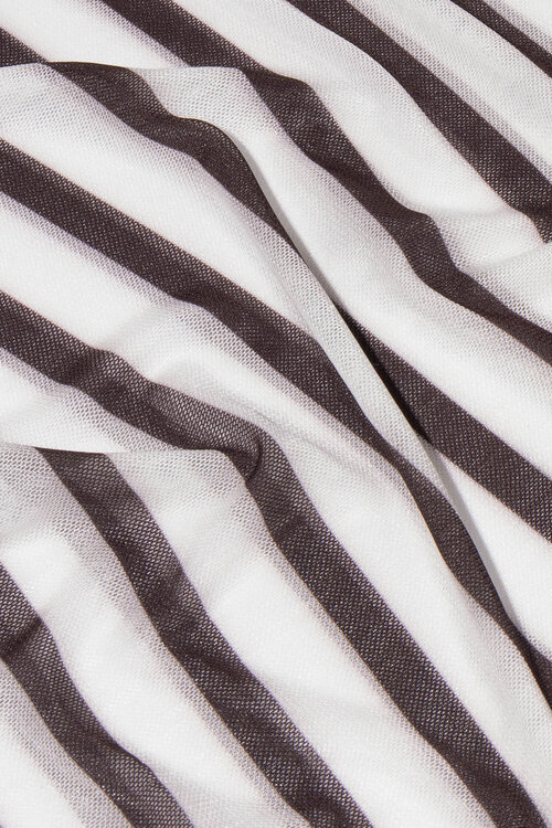 10Days Ecru/wijnrood mesh top met lange mouwen en strepen