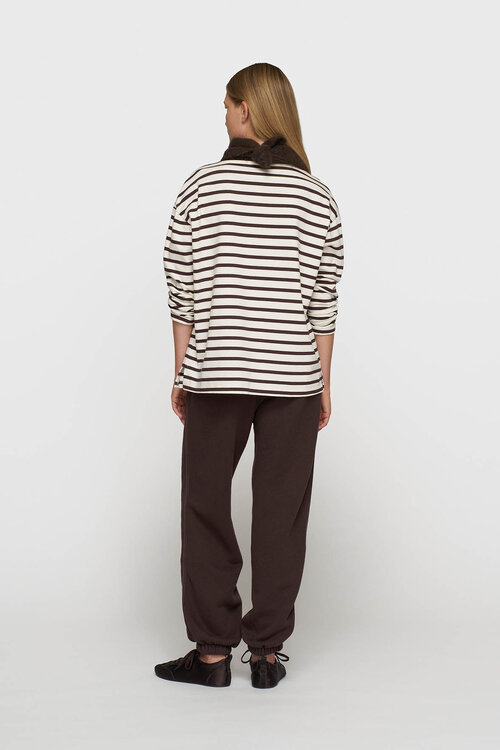 10Days Ecru/wijnrode top met boothals en strepen