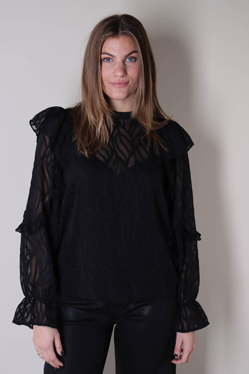 Co'couture Zwarte Rochelle Blouse met Ruches